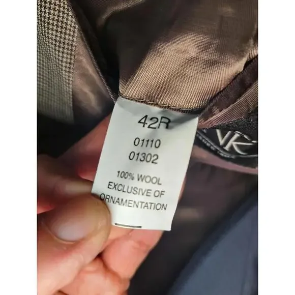 Jos A Bank 2 Piece Suit 42R 36x30 Brown Houndstooth Wool